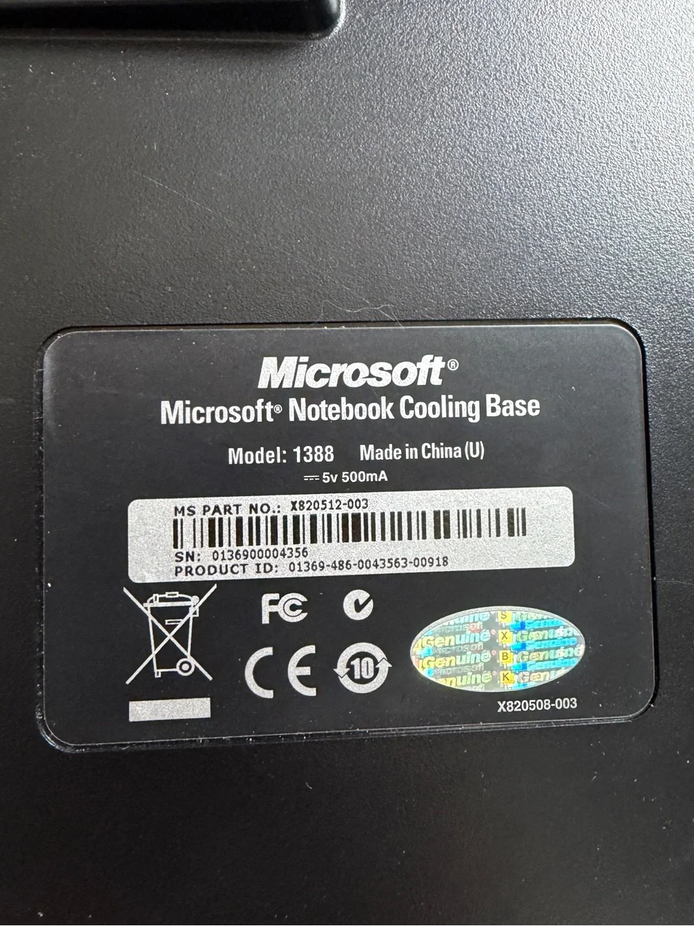 Microsoft Notebook Laptop Cooling Base Microsoft Hardware USB Powered Pink